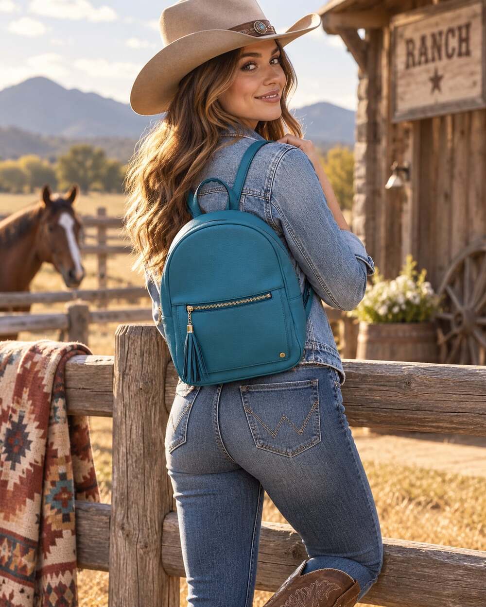 Montana West Select Teal Pebbled Leather Backpack with Tassel Zipper